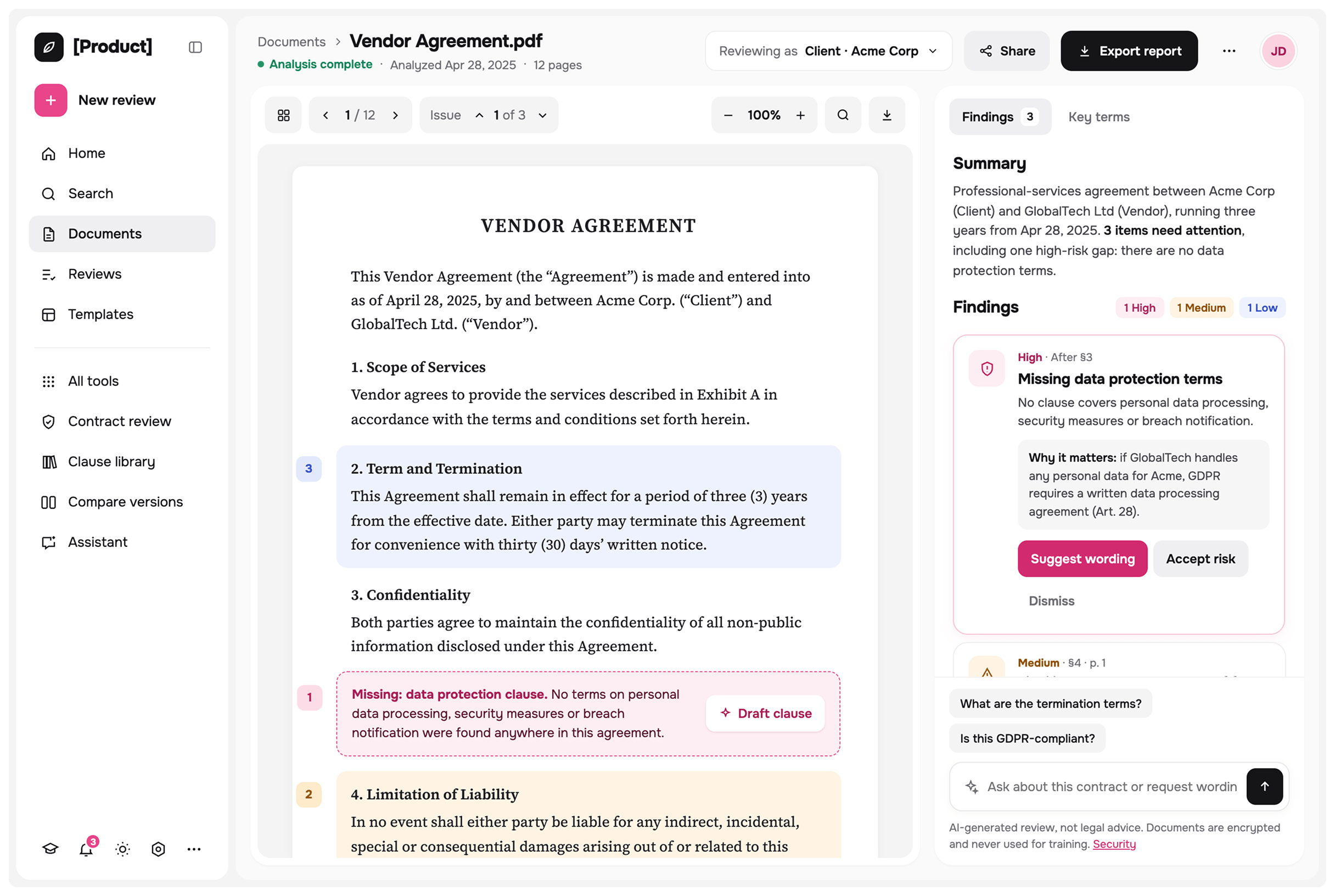 Contract Review & Risk Analysis Platform
